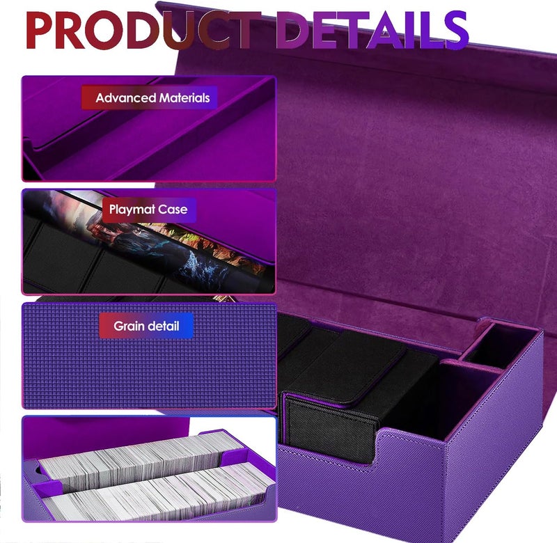 Scimi Premium Trading Card Storage Case TCG Deck Box Holds 800+ Sleeved Cards for MTG, YuGiOh, Uno, Sport with Strong Magnet Closure (Purple) - Image 3
